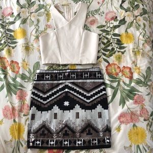 Express Sequined Mini Skirt + Crop Top